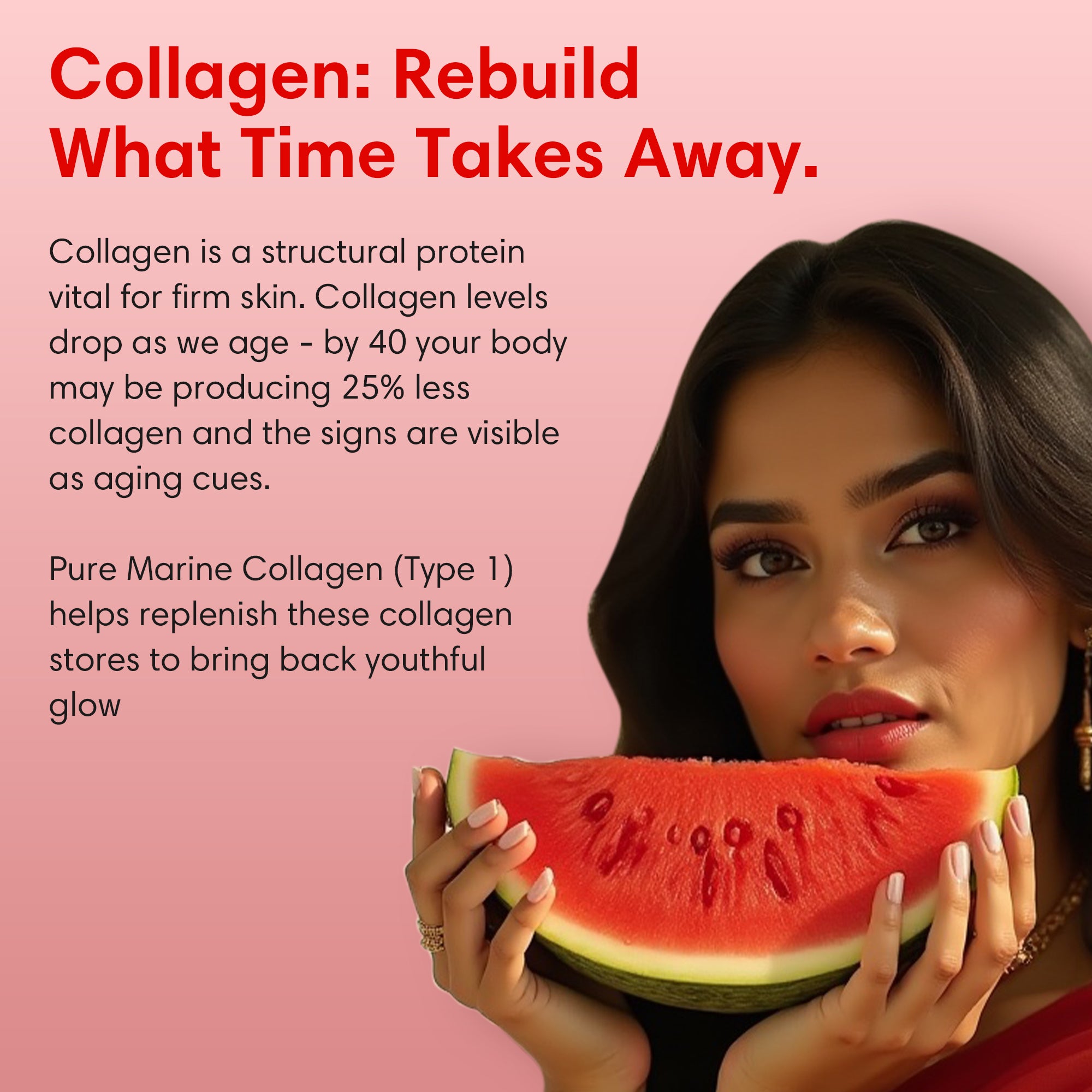 Hydrolyzed Marine Collagen Powder – Watermelon Flavour | 30 Servings