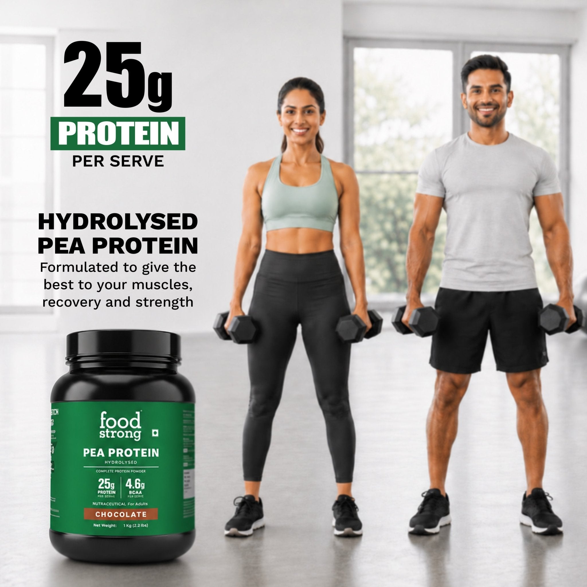 Foodstrong Hydrolysed Pea Protein Powder | 25g Protein | Chocolate | 1 Kg