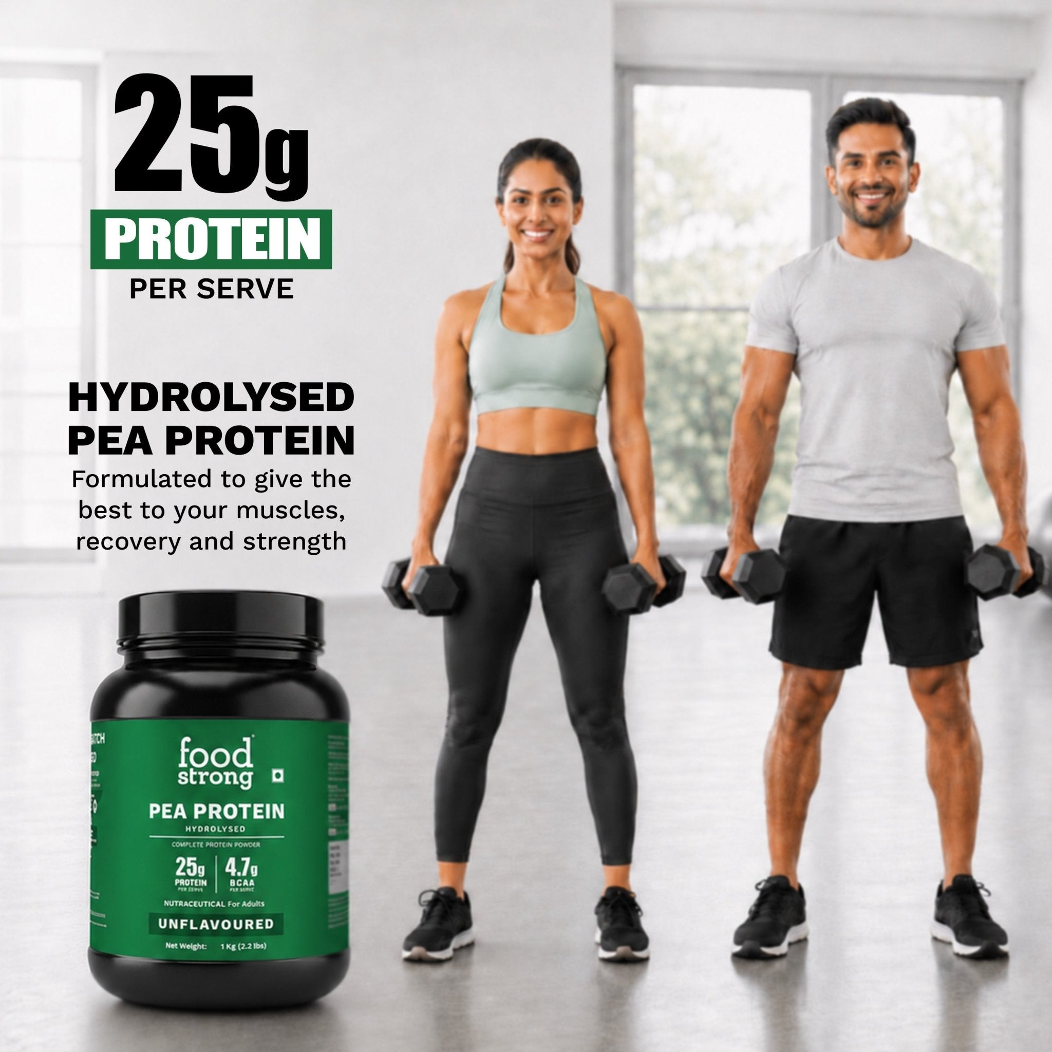 Foodstrong Hydrolysed Pea Protein Powder | Unflavoured | 25g Plant Protein | 1 Kg