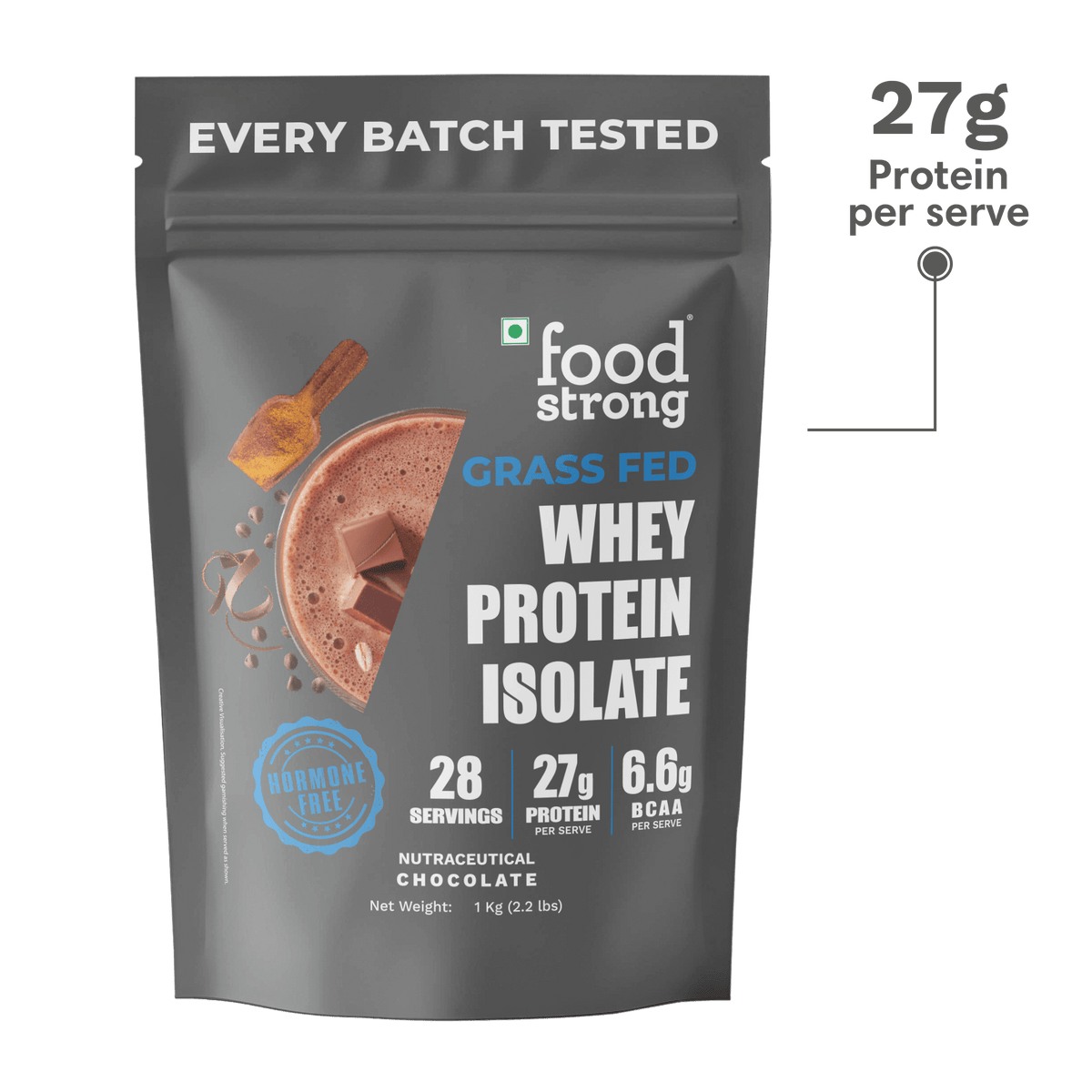 Foodstrong Whey Protein Isolate, Chocolate 1 Kg front pack